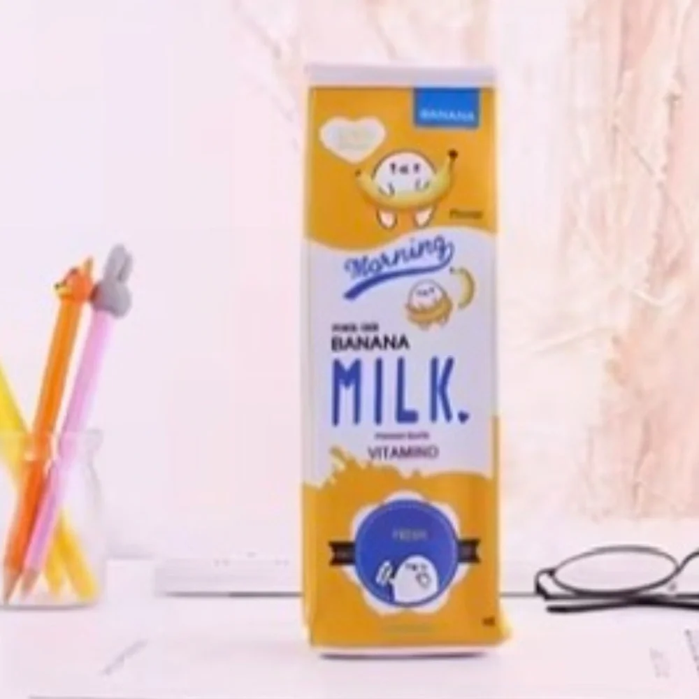 Milk Carton Pencil Case – Kawaii Stationery (Yellow)